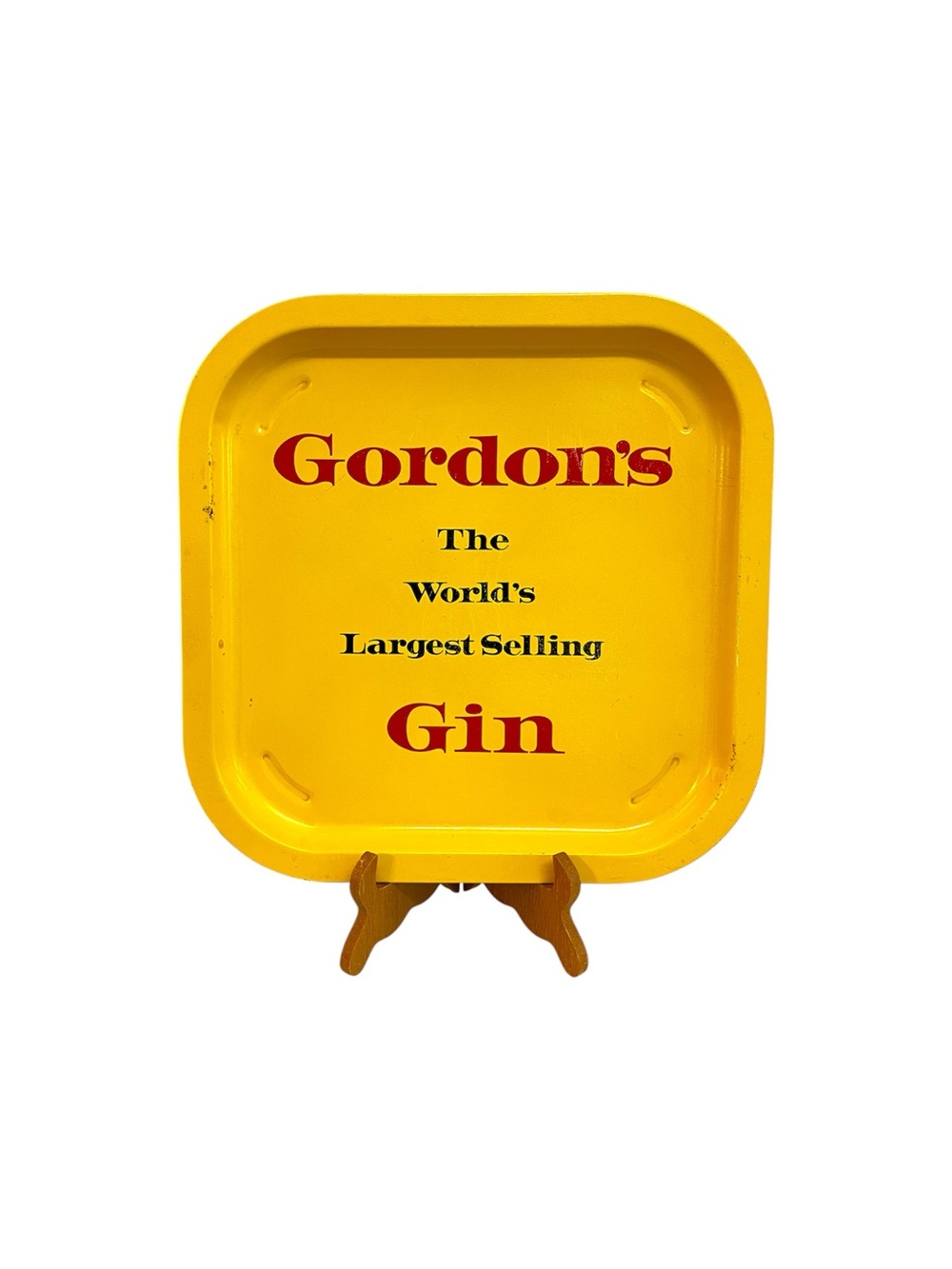 Vintage Gordons Gin Yellow Tin Metal Serving Tray Barware Advertising 12.5x12.5